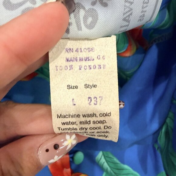 Vintage Hilo Hattie Womens Large Hawaiian Floral Blue Blouse With Tie Waist - Picture 4 of 6